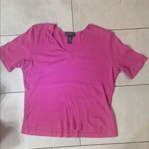 Lauren Ralph Lauren Pink Ribbed V-Neck Short Sleeve Tee Women’s Size L